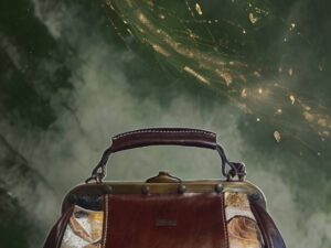 Borsa medico in cuoio con pittura ad olio realizzata a mano