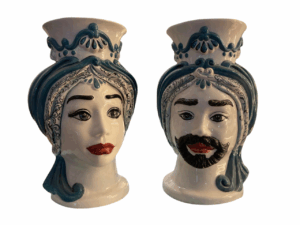 Coppia di teste di moro in ceramica artistica 40 cm